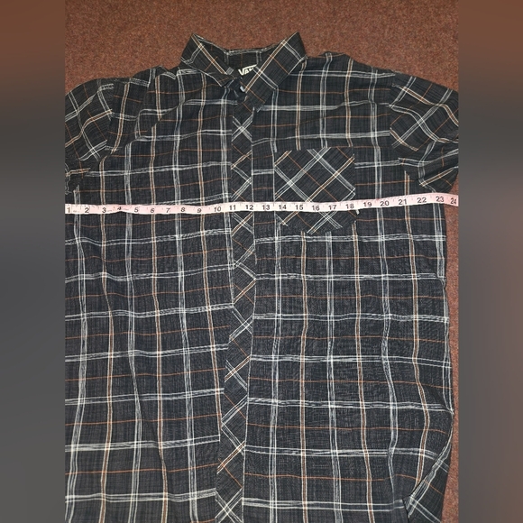 Van's XL Black And Orange Plaid Button Up 100% Cotton - Picture 8 of 9